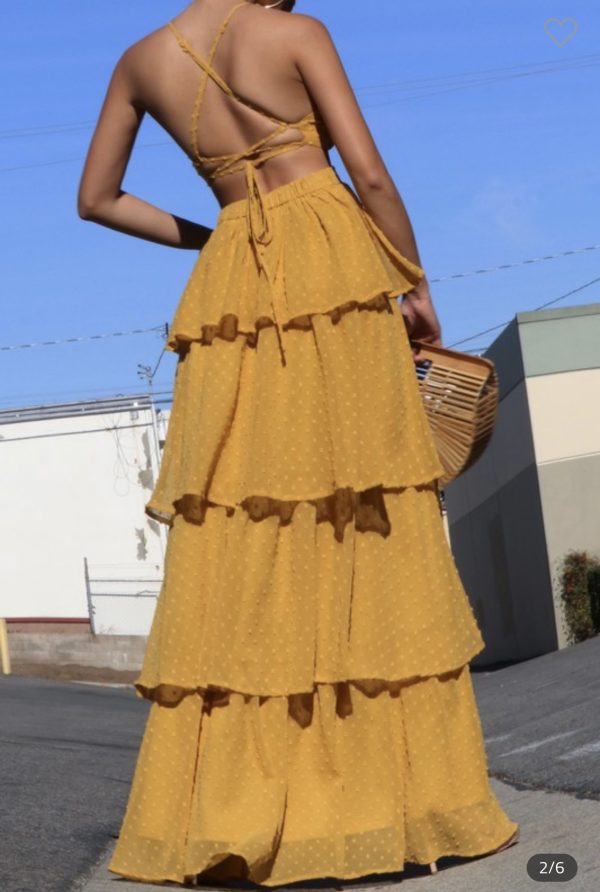 Mustard ruffle maxi dress back