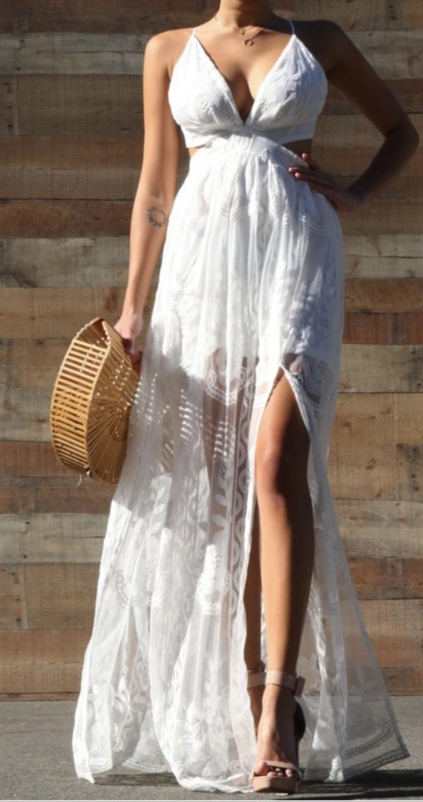 White lace Maxi dress front