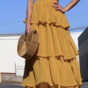 mustard ruffle maxi dress front